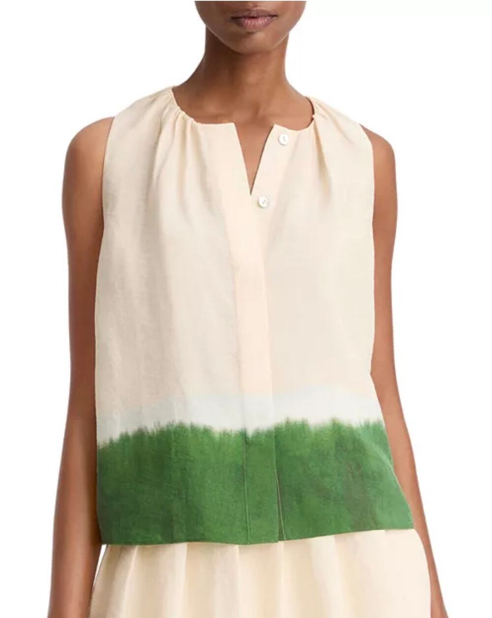 Vince Dip Dye Sleeveless A Line Top in Porcelain Herb S